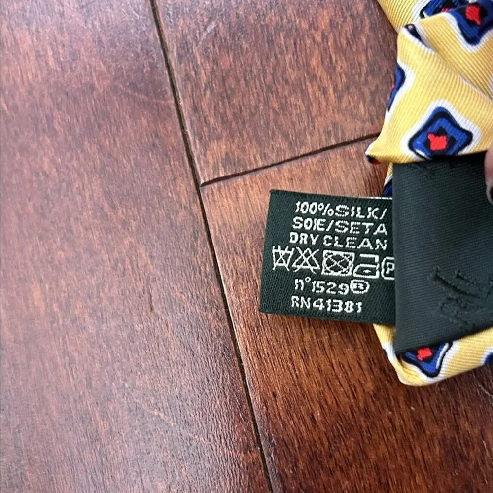 Lauren, Ralph Lauren Geometric Yellow Red White and Blue Tie, 100% Silk